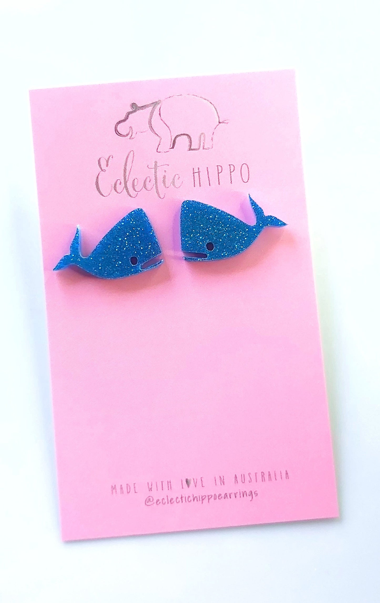 BLUE GLITTER WHALE STUDS