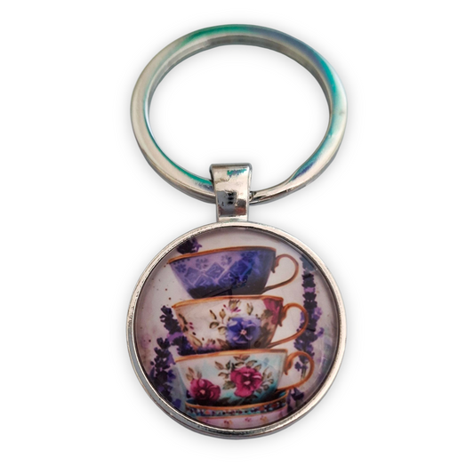 TEACUPS WITH FLOWERS KEYRING